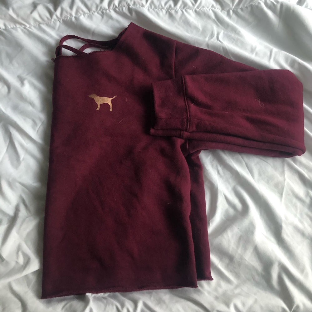 PINK Maroon Off the Shoulder Sweatshirt